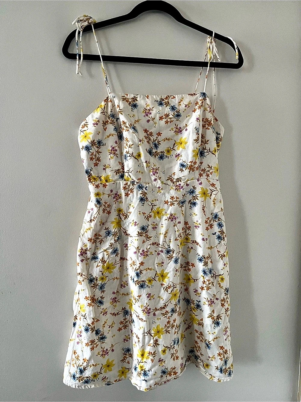 Old Navy White Yellow Ditsy Floral Linen Blend Mini Dress Medium Cottagecore